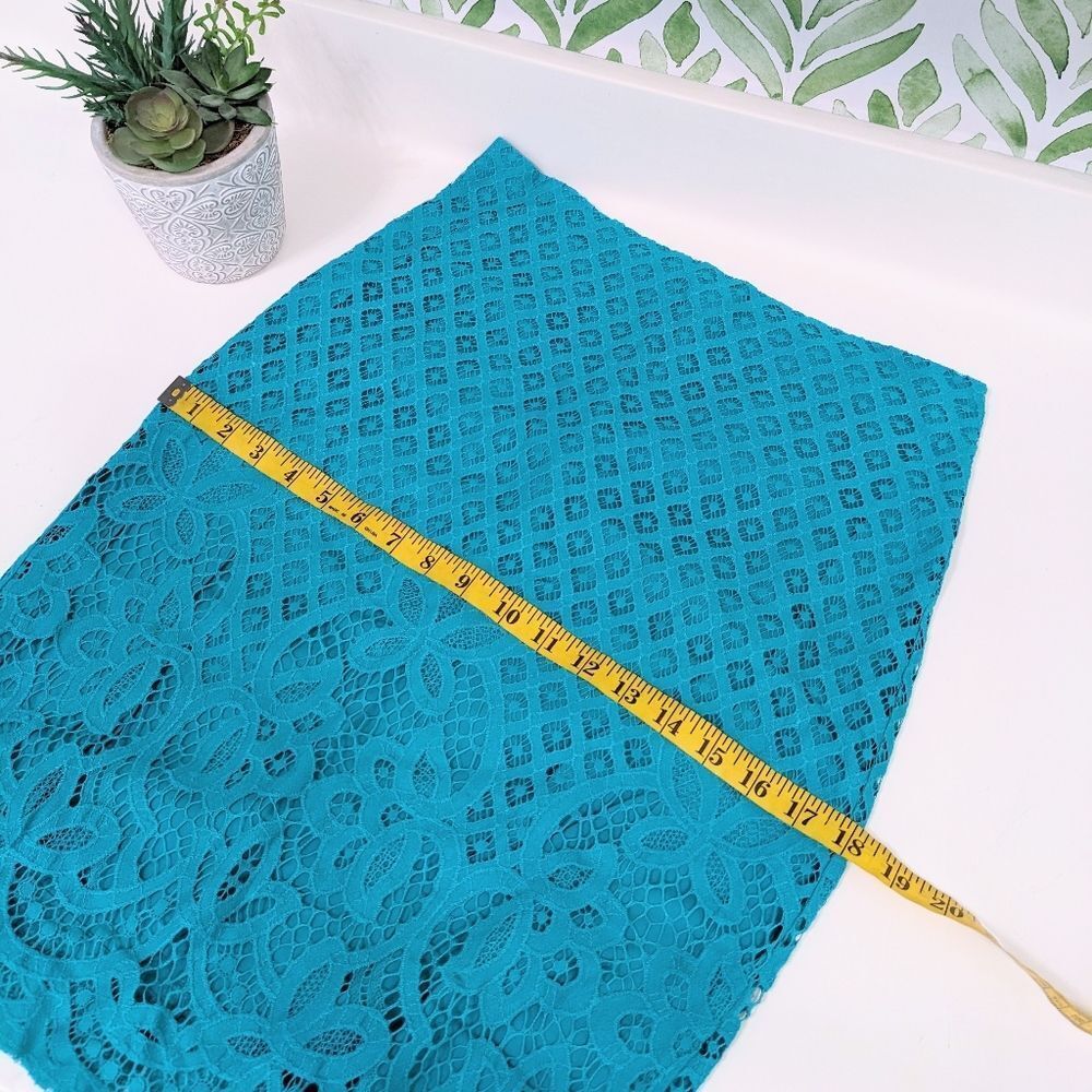 LOFT Teal Floral Lace Pencil Skirt Size 4 Lined Work Wedding Guest Turquoise - Picture 8 of 8